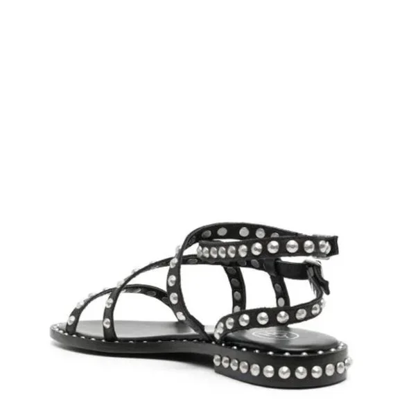 ASH Petra Silver Studded Sandals in Black Leather Size 7 EU 38 Brand New NIB NWT - Picture 5 of 5